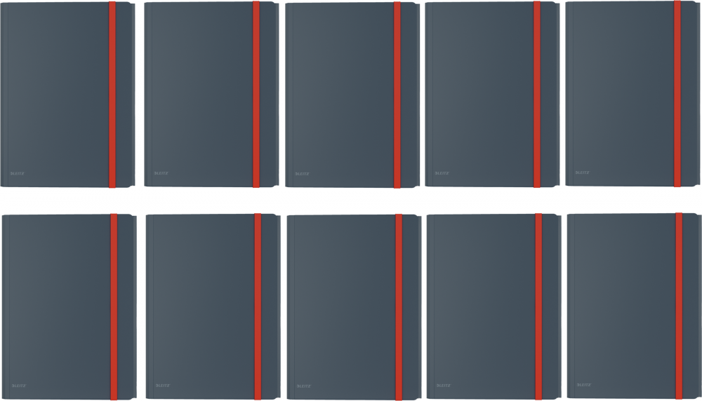 10x Teczka plastikowa z gumką i kieszonką Leitz Cosy, A4, 8mm, szary