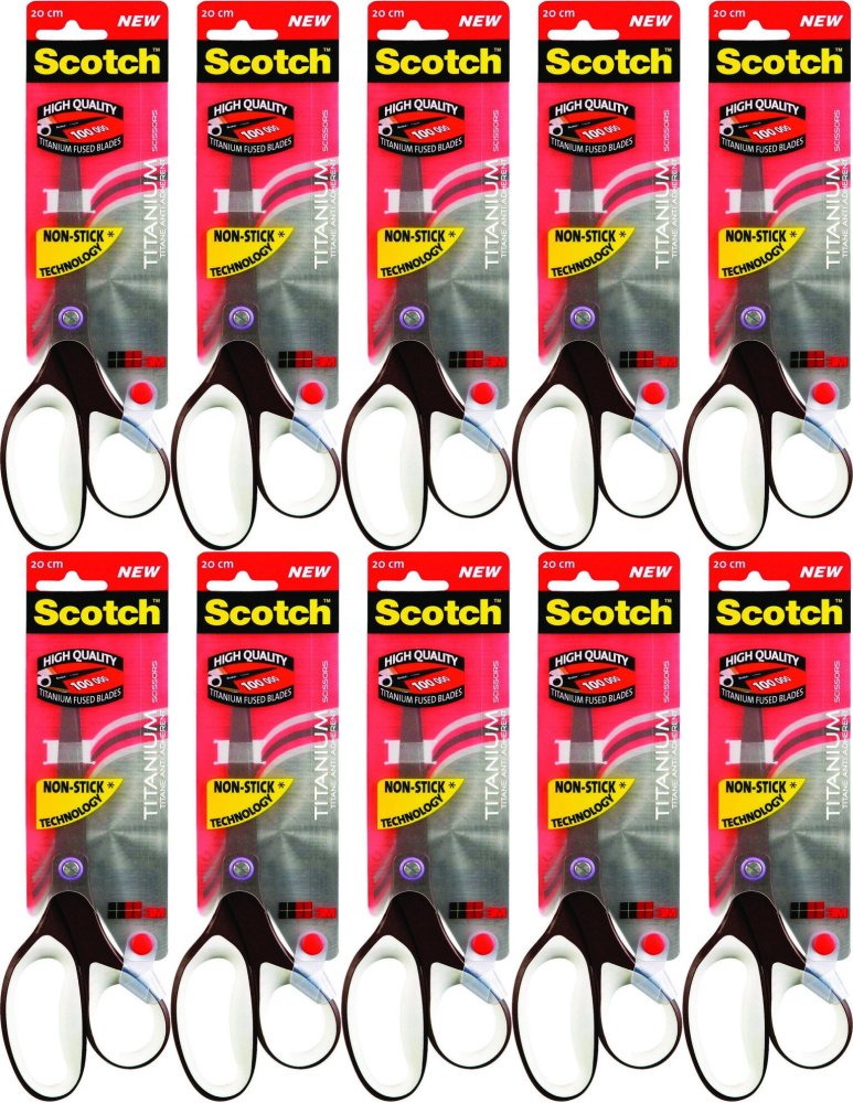 10x Nożyczki biurowe Scotch tytanowe, 20cm, czarno-biały