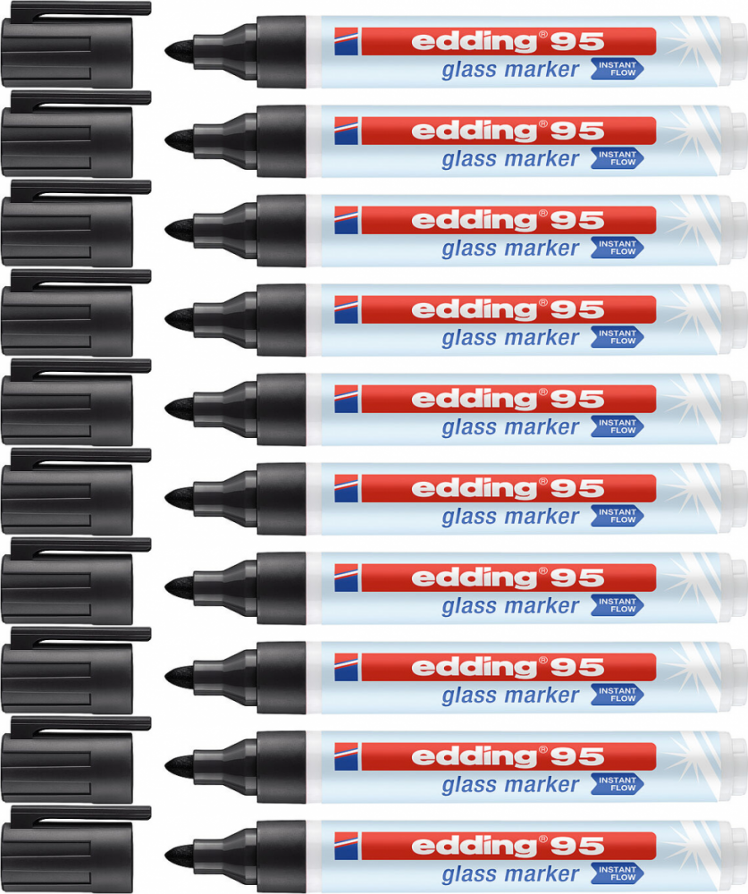 10x Marker do powierzchni szklanych edding 95, okrągła, 1.5-3mm, czarny