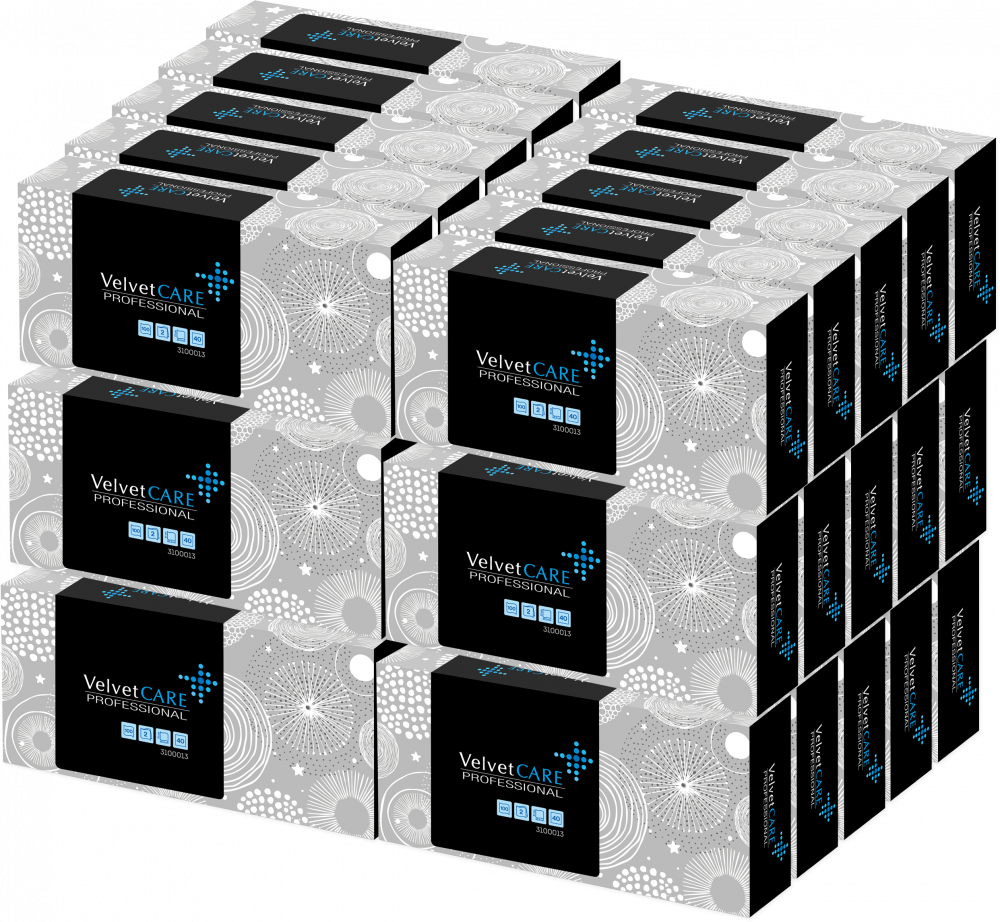 40x Chusteczki higieniczne VelvetCARE Professional, w kartoniku, 100 sztuk