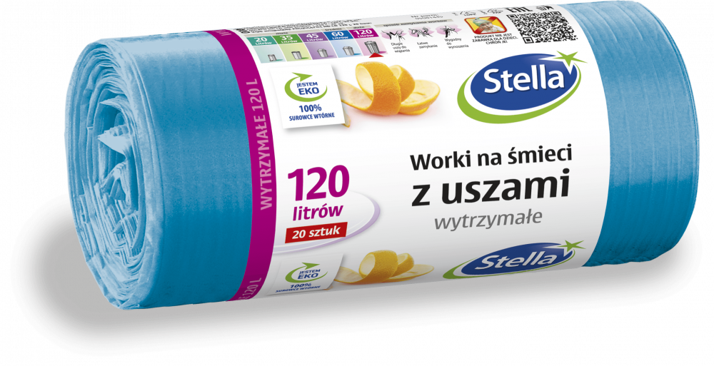Worki na śmieci Stella, na odpady zmieszane, ekologiczne, 120l, 20 sztuk, niebieski