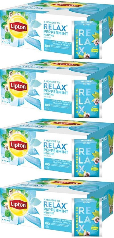 4x Herbata ziołowa w kopertach Lipton Relax, Peppermint (mięta pieprzowa), 100 sztuk x 1.6g