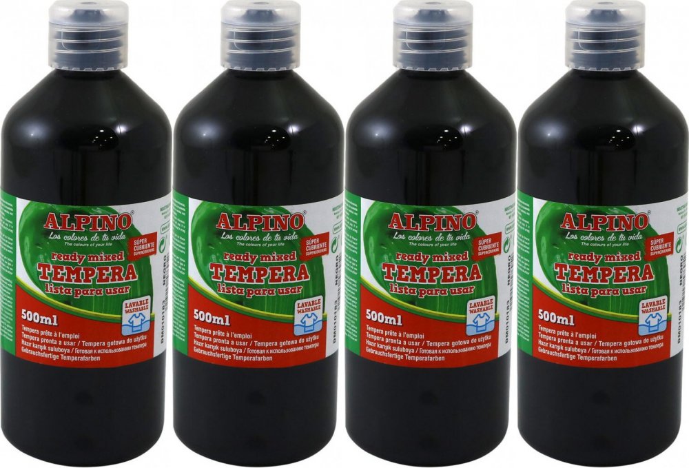 4x Farba plakatowa Alpino, w butelce, 500ml, czarny
