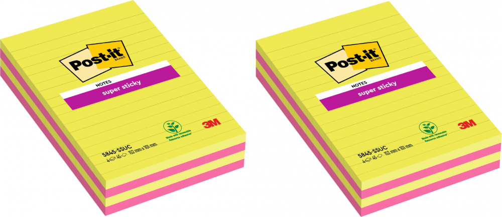 2x Notes samoprzylepny Post it Super Sticky, 127x203mm, 4x45 kartek, mix kolorów