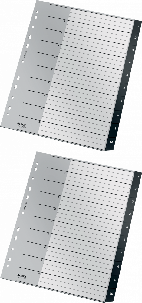 2x Przekładki do segregatora Leitz Recycle, plastikowe, numeryczne, A4 maxi, 1 - 10 kart