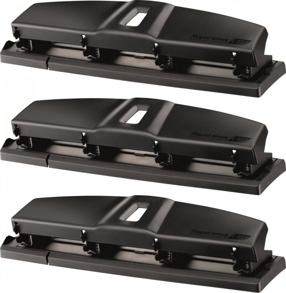 3x Dziurkacz Maped Essentials, 4 otwory, do 12 kartek, czarny