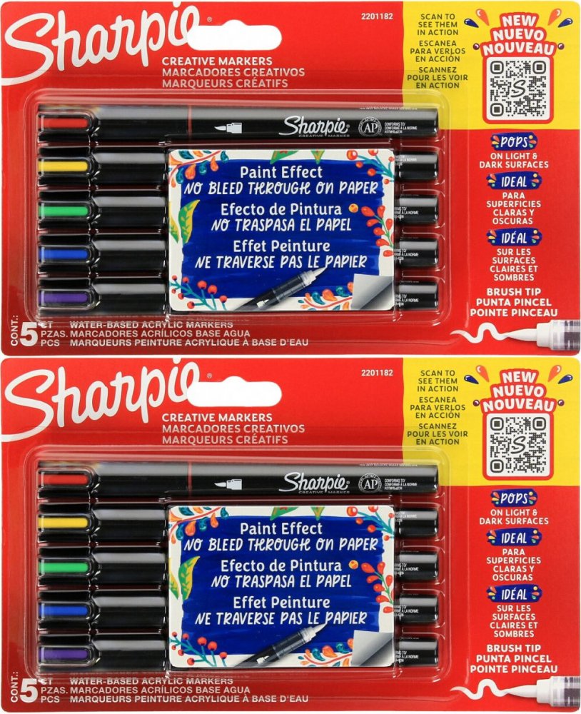 2x Kreatywne markery akrylowe Sharpie, 1.2mm, 5 sztuk, mix kolorów