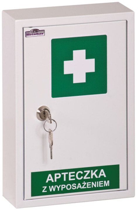 Apteczka wisząca Metalkas, metalowa, 2 półki, 300x200x70mm, z wyposażeniem, biały