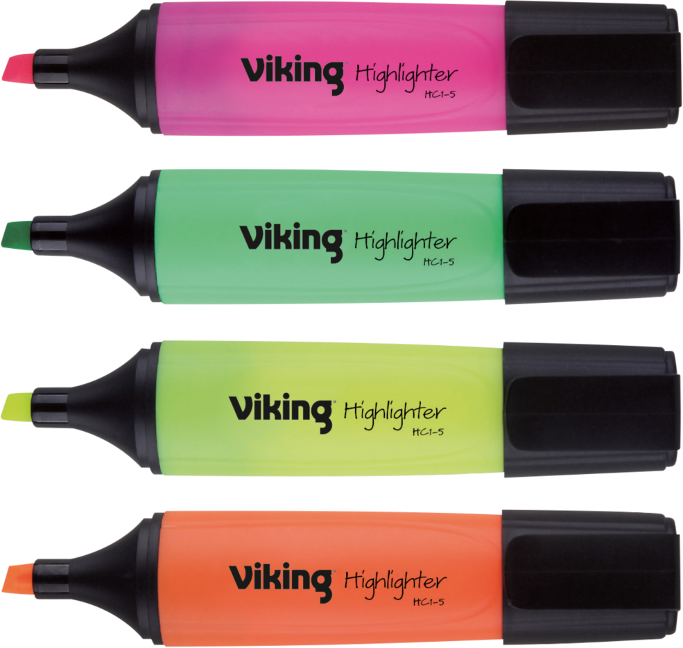 Zakreślacz Viking, ścięta, 5mm, 4 sztuki, mix kolorów
