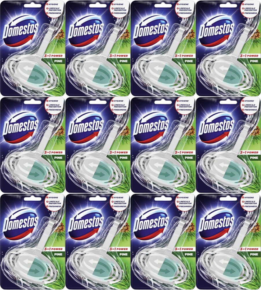 12x Kostka do WC z koszyczkiem Domestos, 3w1, Pine, 35g