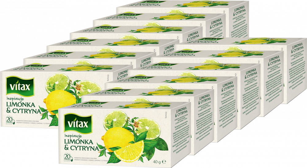 12x Herbata owocowa w torebkach Vitax Inspirations, limonka i cytryna, 20 sztuk x 2g