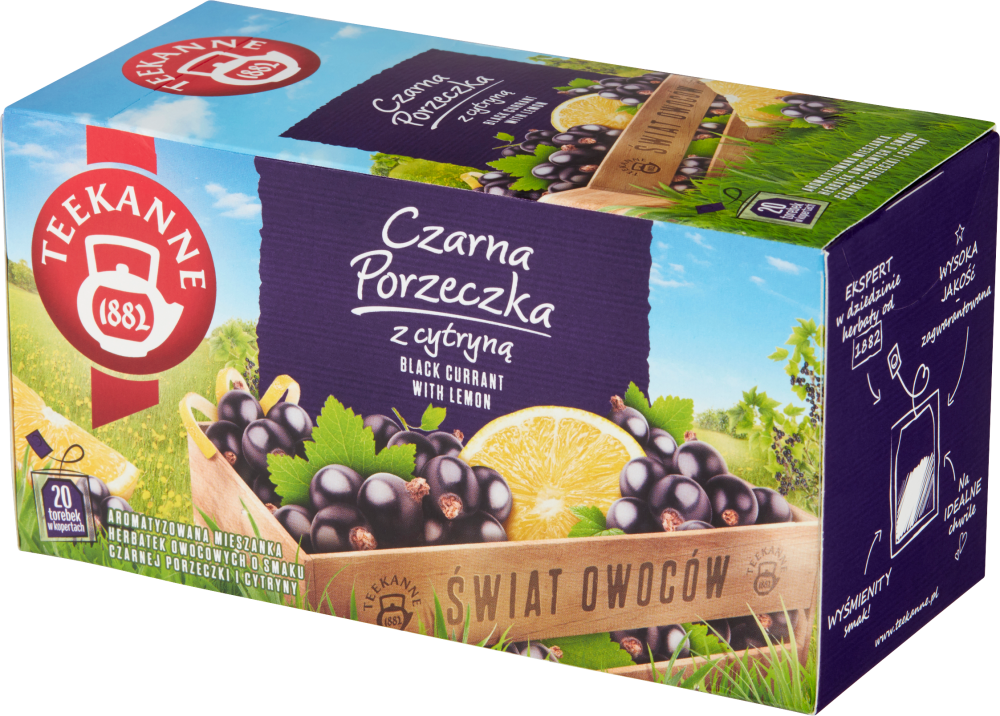 Herbata owocowa w kopertach Teekanne World of Fruits Black Currant with lemon, czarna porzeczka z cytryną, 20 sztuk x 2.5g