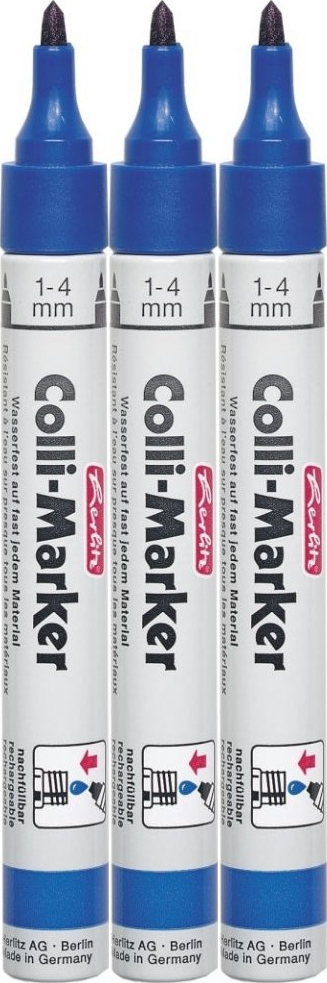 3x Marker permanentny Herlitz Colli, okrągła, 1-4mm, niebieski