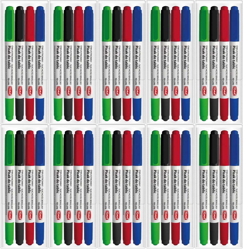 10x Marker suchościeralny Toma 270, dwustronny, okrągła, 0.8/1.5 mm, 4 sztuki, mix kolorów