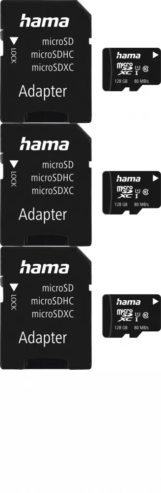 3x Karta pamięcie Hama microSDXC, 128GB + SD adapter, 80MB/s, Class C10