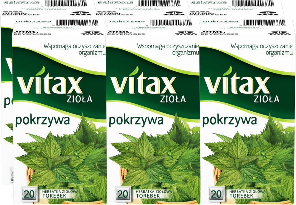 6x Herbata ziołowa w torebkach Vitax, pokrzywa, 20 sztuk x 1.5g