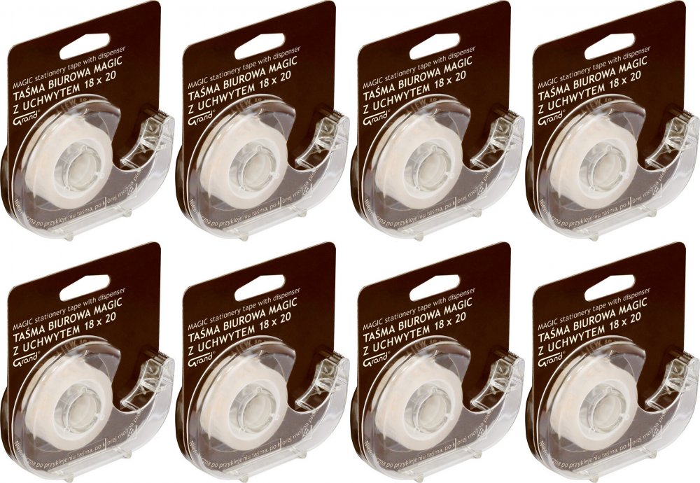 8x Taśma klejąca Grand Magic, z podajnikiem, 18mmx20m, przezroczysty
