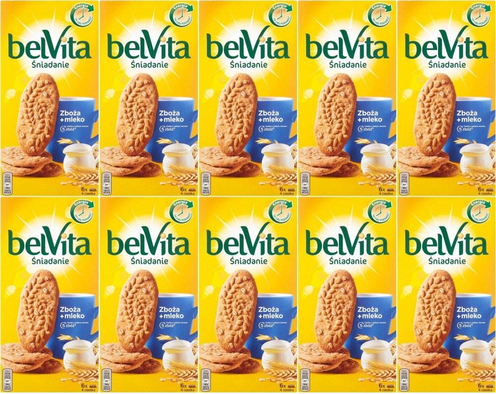 10x Ciastka zbożowe Belvita, 5 zbóż, 300g
