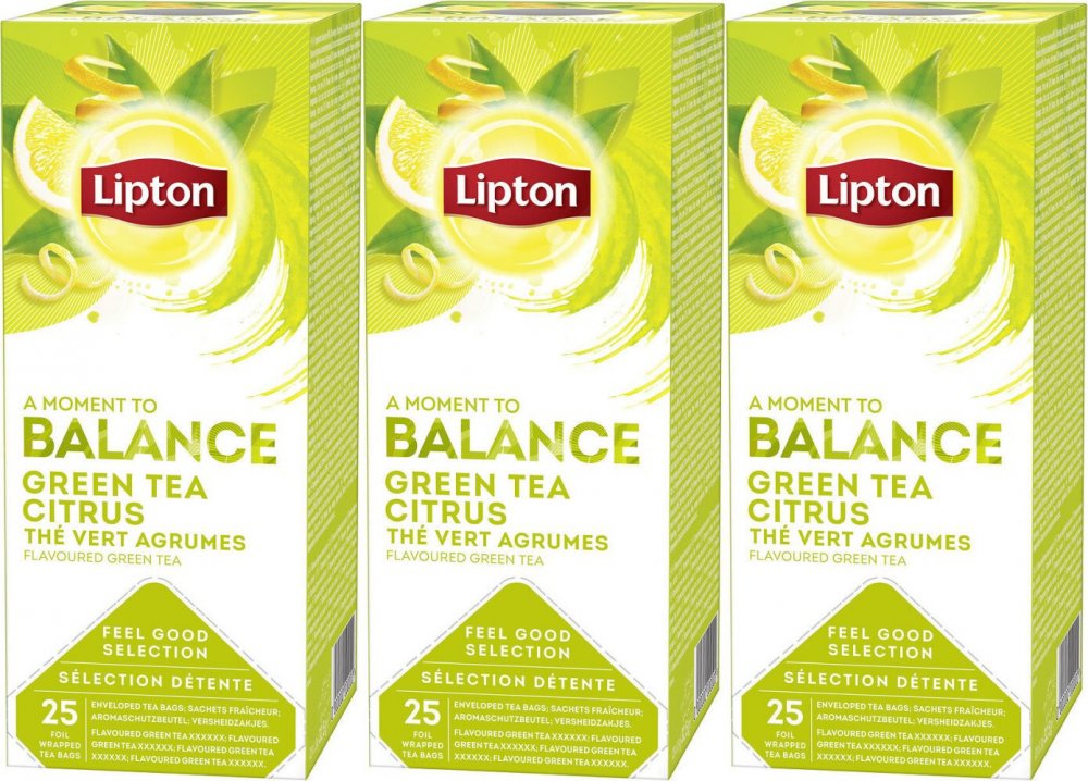 3x Herbata zielona smakowa w kopertach Lipton Classic Green Tea Citrus, cytrynowa, 25 sztuk x 1.3g