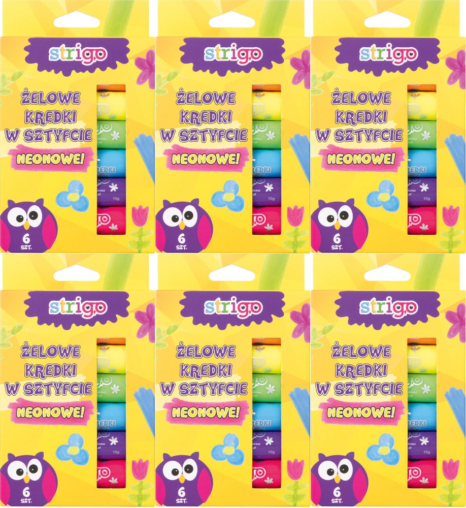 6x Kredki żelowe w sztyfcie Strigo SSC034, neonowe, 6 kolorów