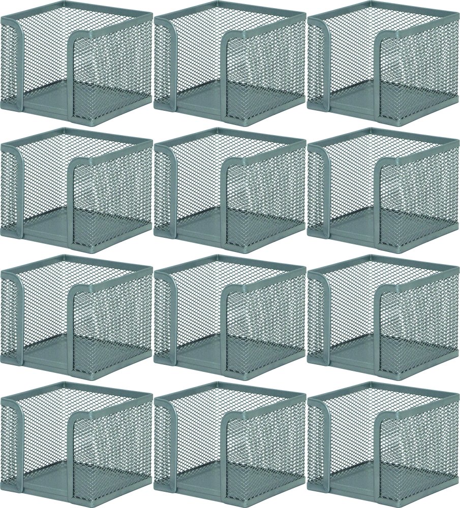 12x Pojemnik na karteczki Q-connect, Office Set, druciany, 95x80x95mm, srebrny