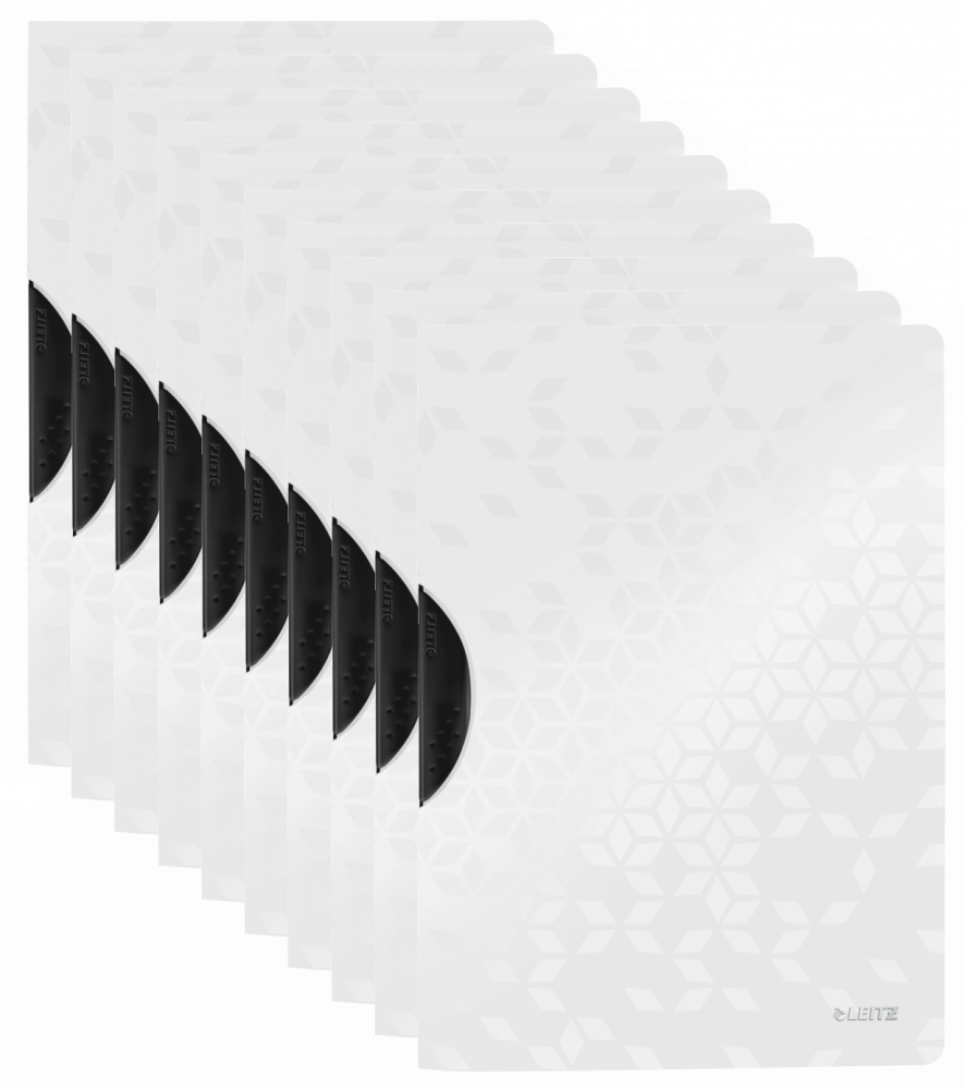 10x Skoroszyt plastikowy z klipsem Leitz Wow ColorClip, A4, do 30 kartek, biały