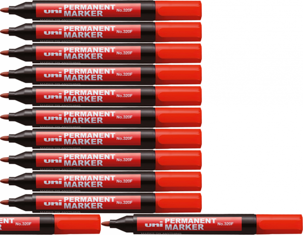 12x Marker permanentny Uni 320F, okrągła, czerwony