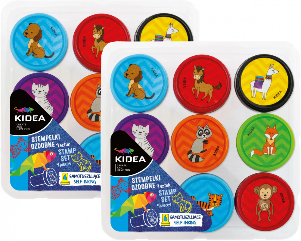 2x Stempelki dla dzieci Kidea, 9 sztuk, mix kolorów