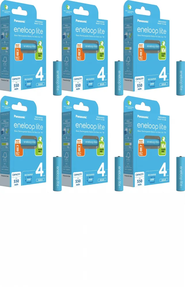 6x Akumulator Panasonic Eneloop Lite, AAA, 550 mAh, 4 sztuki