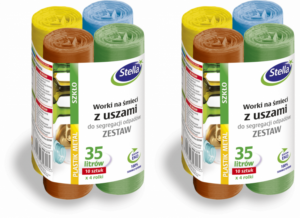 2x Worki na śmieci Stella, na odpady BIO/papier/szkło/plastik, 35l, 4x10 sztuk, mix kolorów