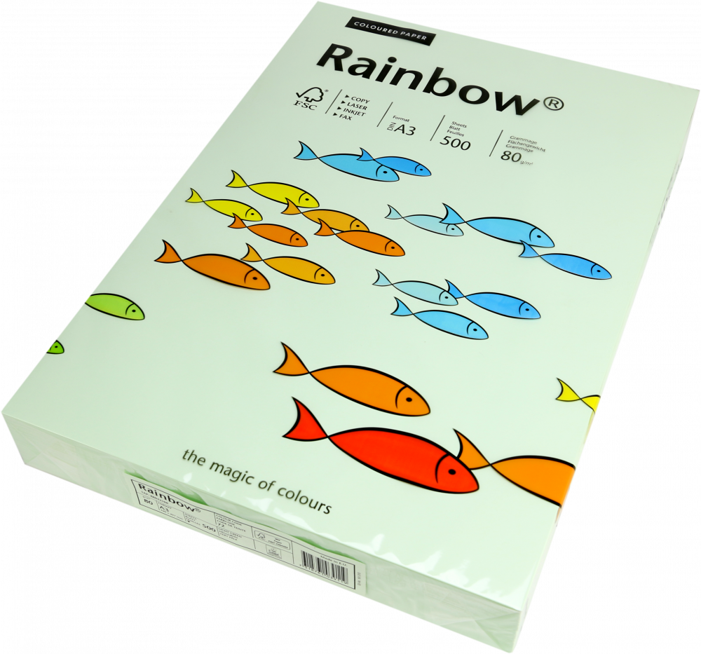 Papier kolorowy Rainbow, A3, 80g/m2, 500 arkuszy, jasny zielony (R72)