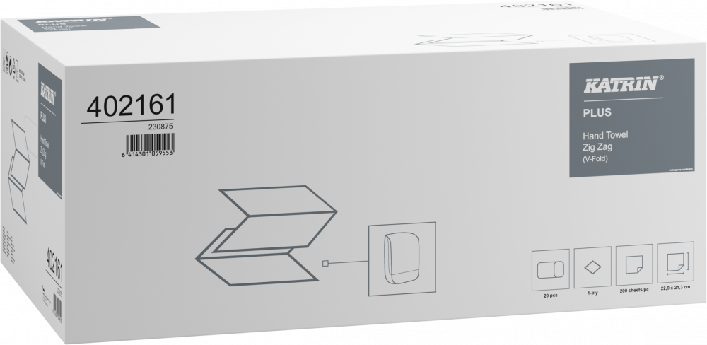 Ręcznik papierowy Katrin Plus 402161, jednowarstwowy, w składce ZZ, 20x200 listków, biały naturalny