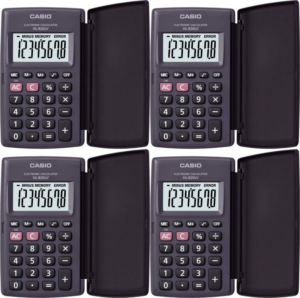 4x Kalkulator kieszonkowy Casio HL-820LV-S BK, 8 cyfr, czarny