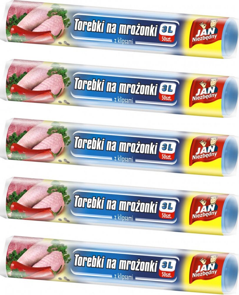 5x Torebki na mrożonki Jan Niezbędny, 3l, 50 sztuk, transparentny