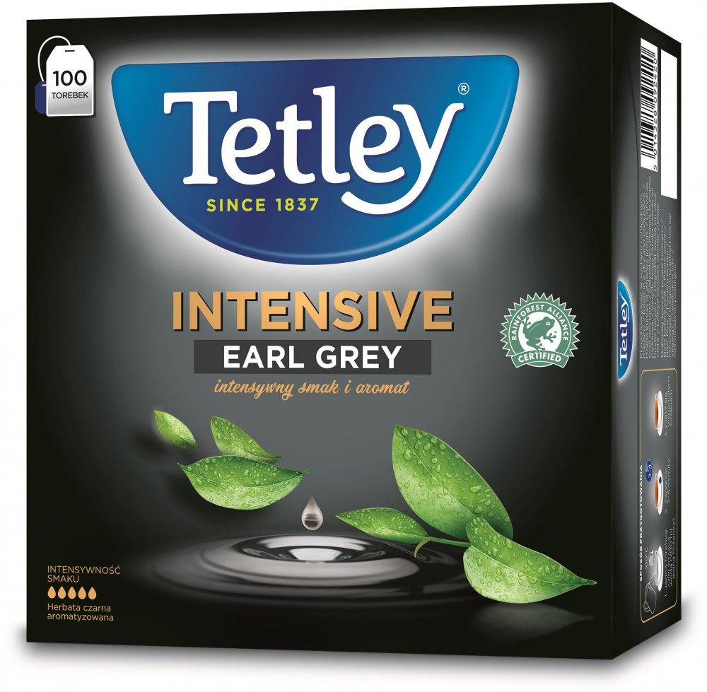 Herbata Earl Grey w torebkach Tetley Intensive, 100 sztuk x 2g