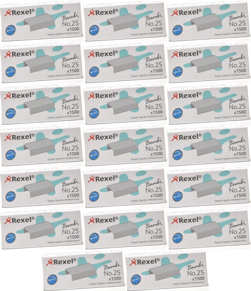 20x Zszywki Rexel, 7/4 No. 25 "Bambi", 1500 sztuk, srebrny