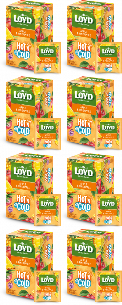 8x Herbata owocowo- ziołowa w kopertach Loyd Hot & Cold, jabłko i ananas, 15 sztuk x 2g