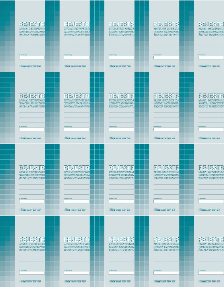 20x Druk akcydensowy Rejestr mycia i dezynfekcji komory ładunkowej środka transportu MiP H91-3, A5, offsetowy, 16k