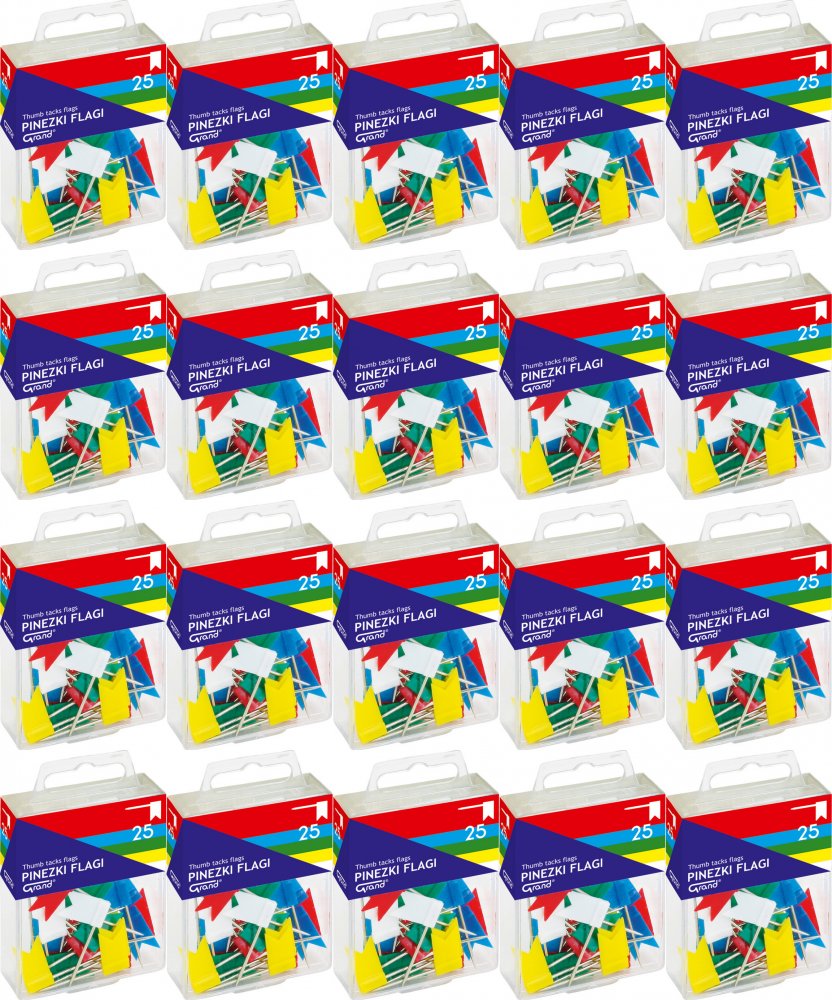 20x Pinezki flagi Grand, w pudełku, 25 sztuk, mix kolorów