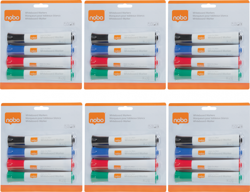 6x Marker suchościeralny Nobo, Glide, 3mm, 4 sztuki, mix kolorów