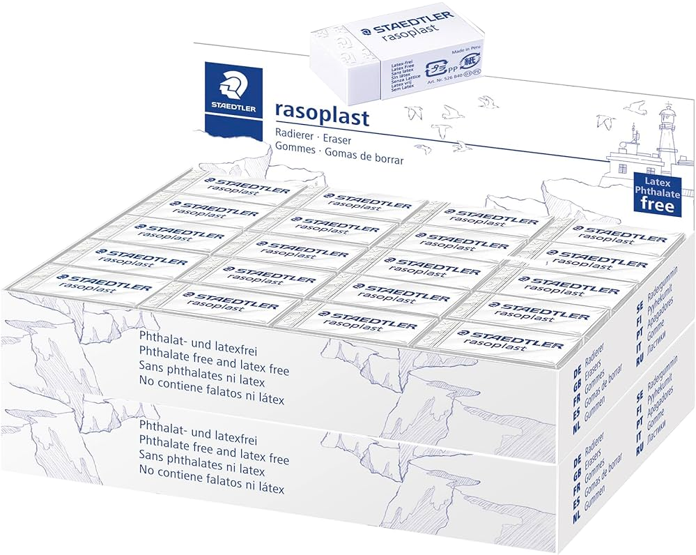80x Gumka ołówkowa Staedtler, Rasoplast, 33x16x13mm, biały