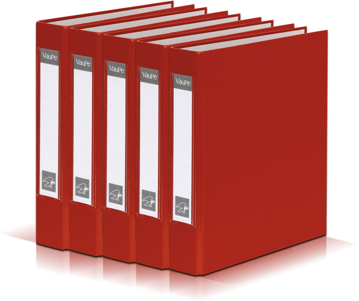 5x Segregator ringowy Vaupe, A5, szerokość grzbietu 40mm, 4 ringi, czerwony