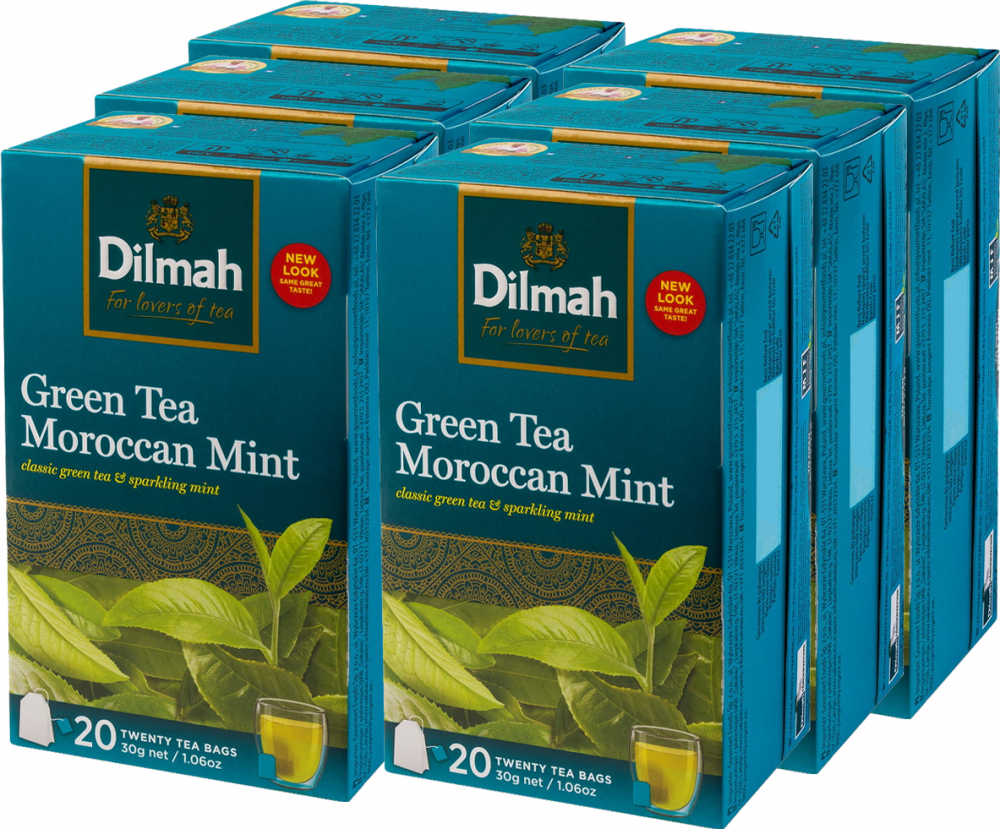 6x Herbata zielona smakowa w torebkach Dilmah, Moroccan Mint Green Tea, mięta, 20 sztuk x 1.5g