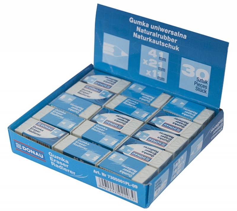 30x Gumka ołówkowa Donau 41x21x11mm, biała