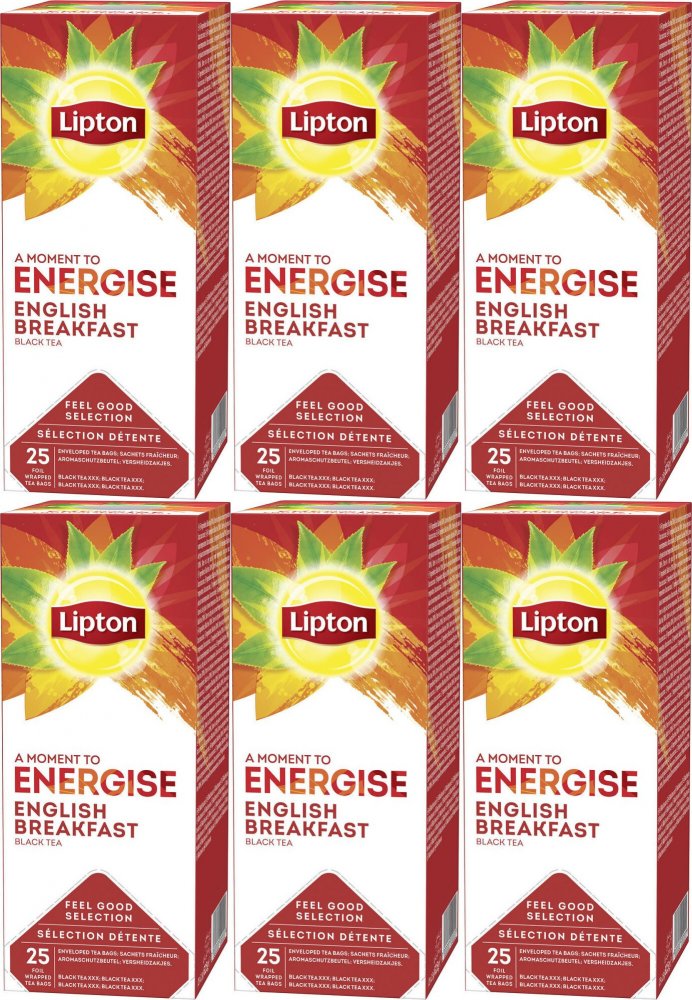 6x Herbata czarna w kopertach Lipton Classic English Breakfast, 25 sztuk x 2g