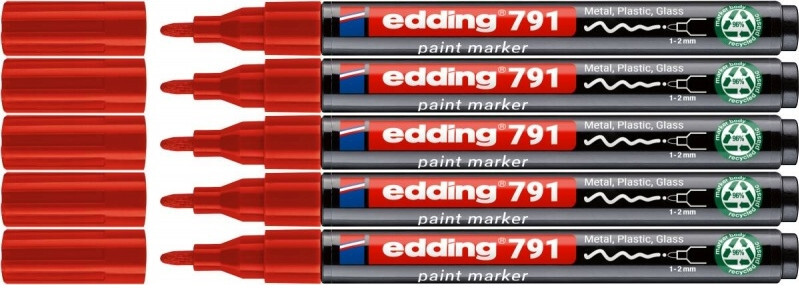 5x Marker olejowy edding e-791 PCR, okrągła, 1-2 mm, czerwony