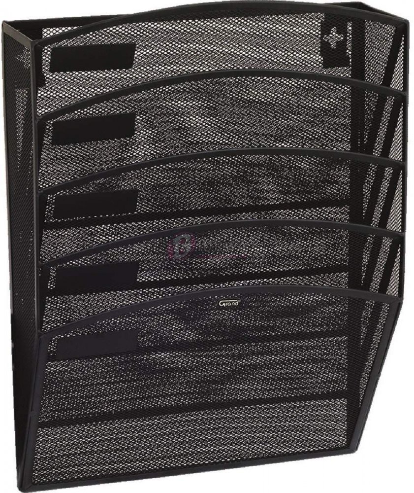 Pojemnik na dokumenty Grand, 5 kieszeni, druciany, czarny