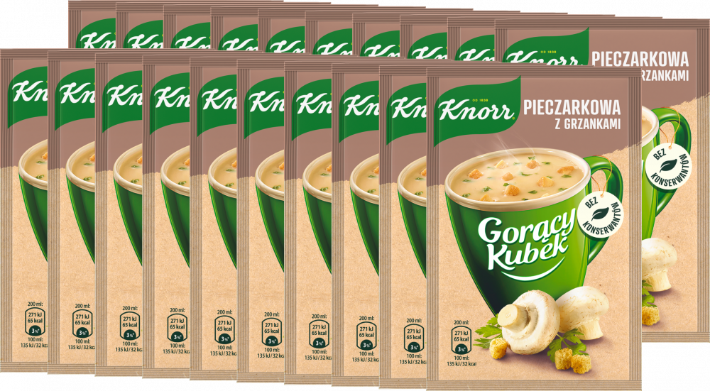 20x Zupa Knorr Gorący Kubek, pieczarkowa z grzankami, 15g