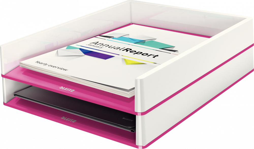 2x Półka na dokumenty Leitz Wow, A4, plastikowa, dwukolorowa, biało-różowy