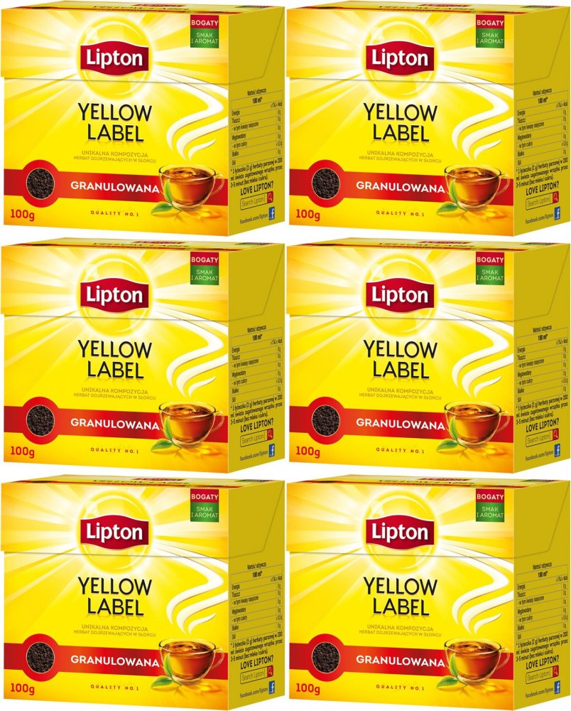 6x Herbata czarna granulowana Lipton Yellow Label, 100g